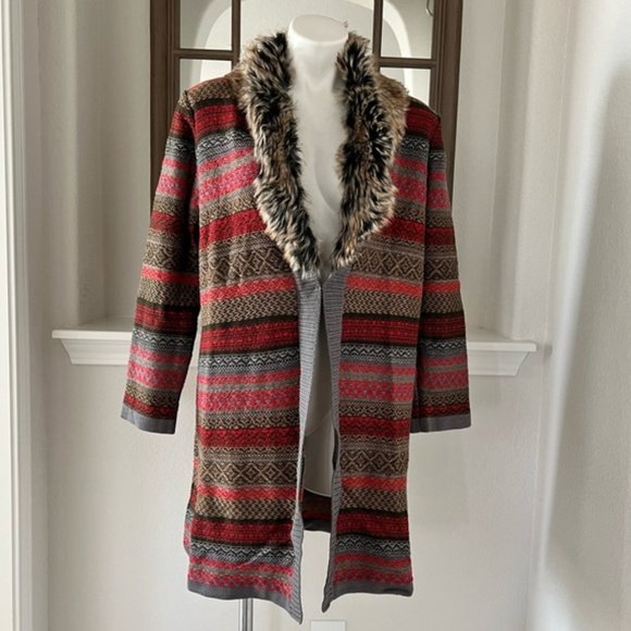 Anne Klein Knit Jacket w/Detachable Fur Collar, Fire Red Size M New w/Tag $159 - Picture 6 of 11